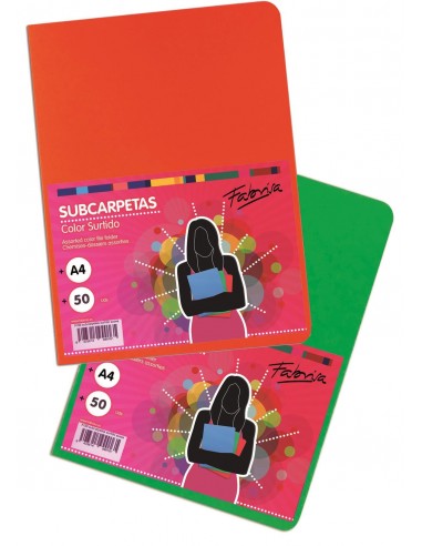 SUBCARPETA COLOR FABRISA A4 180 GR 10...